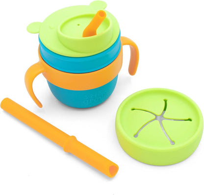 Easy Learn Drink and Snack Set – Baby + Toddler Silicone Learning Cup & Snack Set, Training Cup for Straw and Open Cup Independence – Dishwasher Safe (Grape)