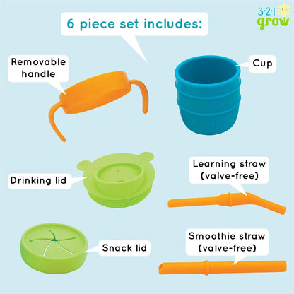 Easy Learn Drink and Snack Set – Baby + Toddler Silicone Learning Cup & Snack Set, Training Cup for Straw and Open Cup Independence – Dishwasher Safe (Grape)
