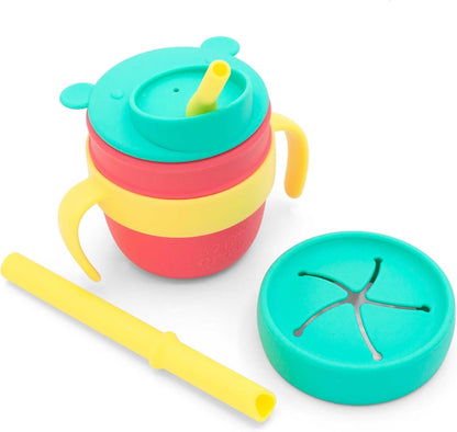 Easy Learn Drink and Snack Set – Baby + Toddler Silicone Learning Cup & Snack Set, Training Cup for Straw and Open Cup Independence – Dishwasher Safe (Grape)