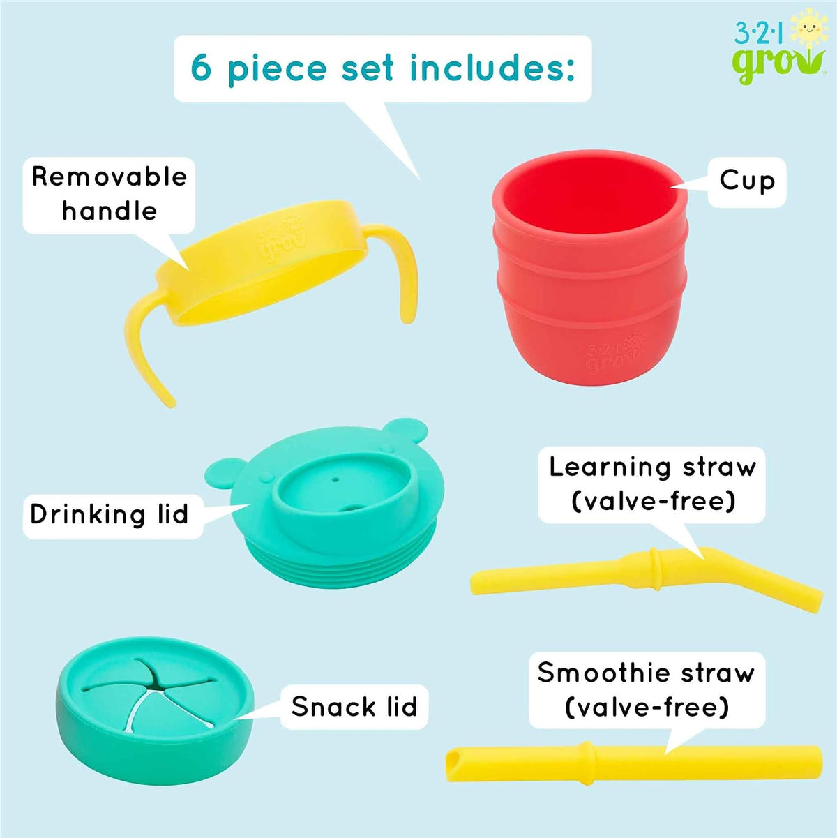 Easy Learn Drink and Snack Set – Baby + Toddler Silicone Learning Cup & Snack Set, Training Cup for Straw and Open Cup Independence – Dishwasher Safe (Grape)