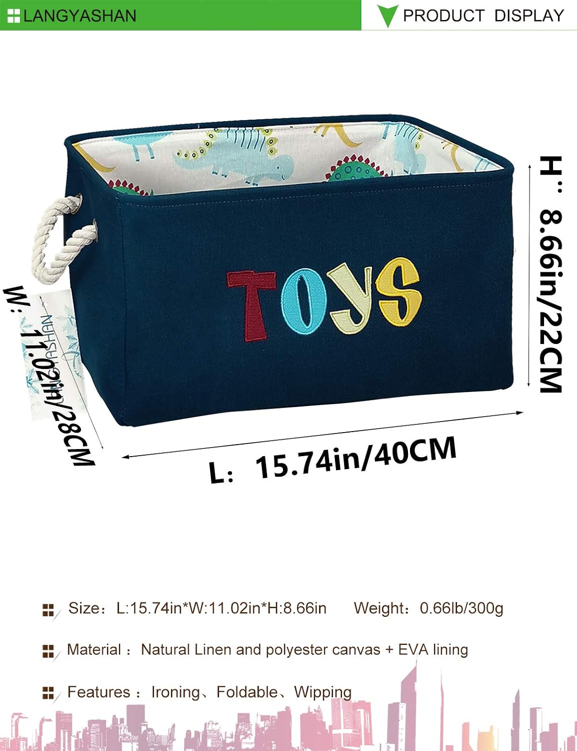 Rectangular Thick Storage Bin Organizer for Closet Kitchen Office Navy Toys