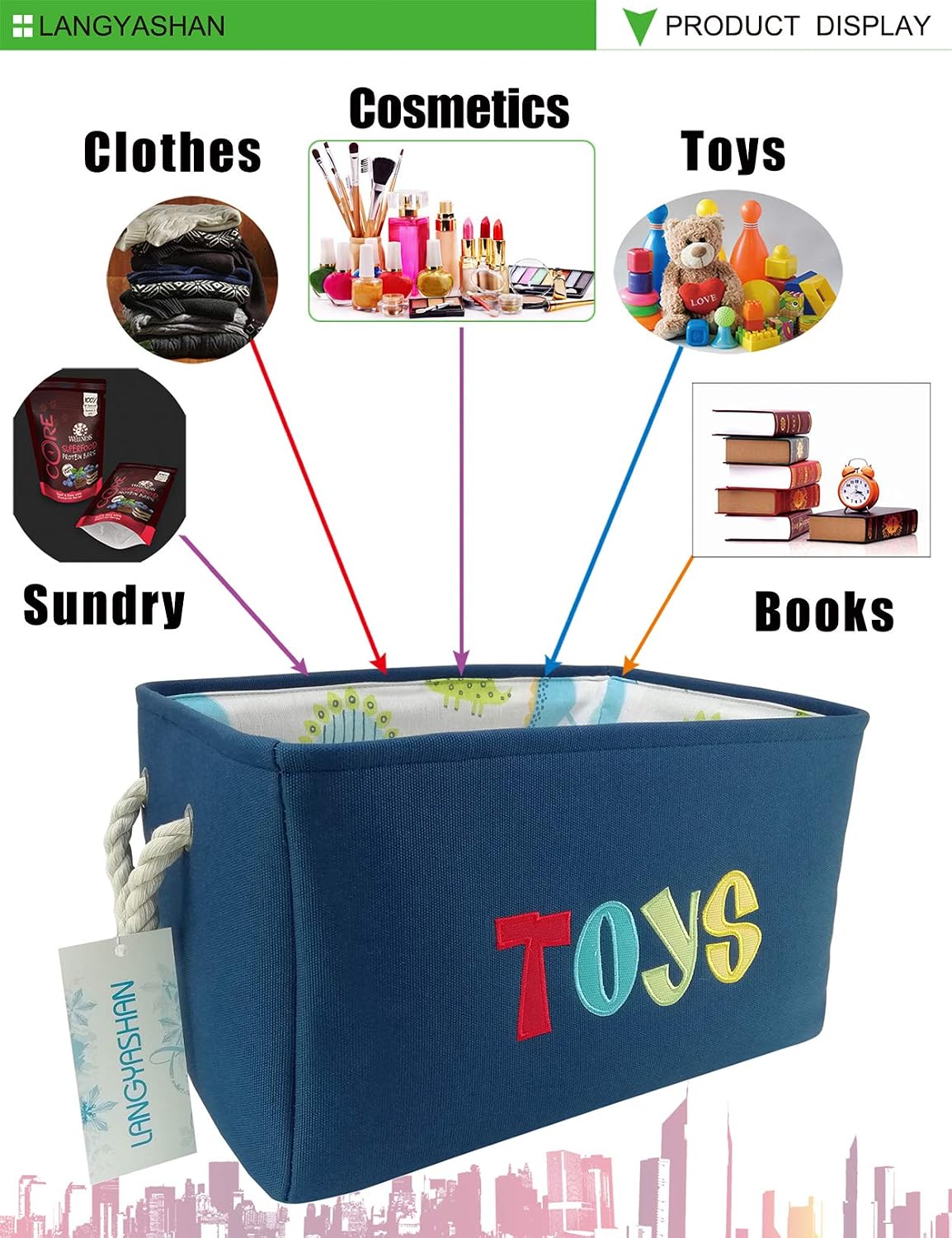 Rectangular Thick Storage Bin Organizer for Closet Kitchen Office Navy Toys