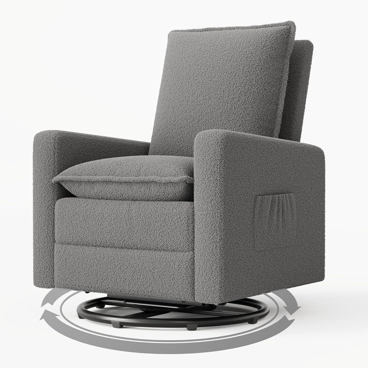 Swivel Glider Recliner for Indoor, Nursery Rocker Chair Upholstered Single Sofa with Side Pockets and Footrest for Living Room Bedroom