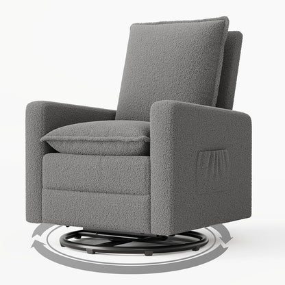 Swivel Glider Recliner for Indoor, Nursery Rocker Chair Upholstered Single Sofa with Side Pockets and Footrest for Living Room Bedroom