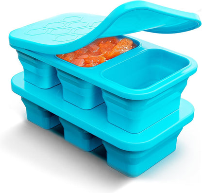 Silicone Freezer Trays With Lid, 2 Pack Collapsible Silicone Freezer Molds