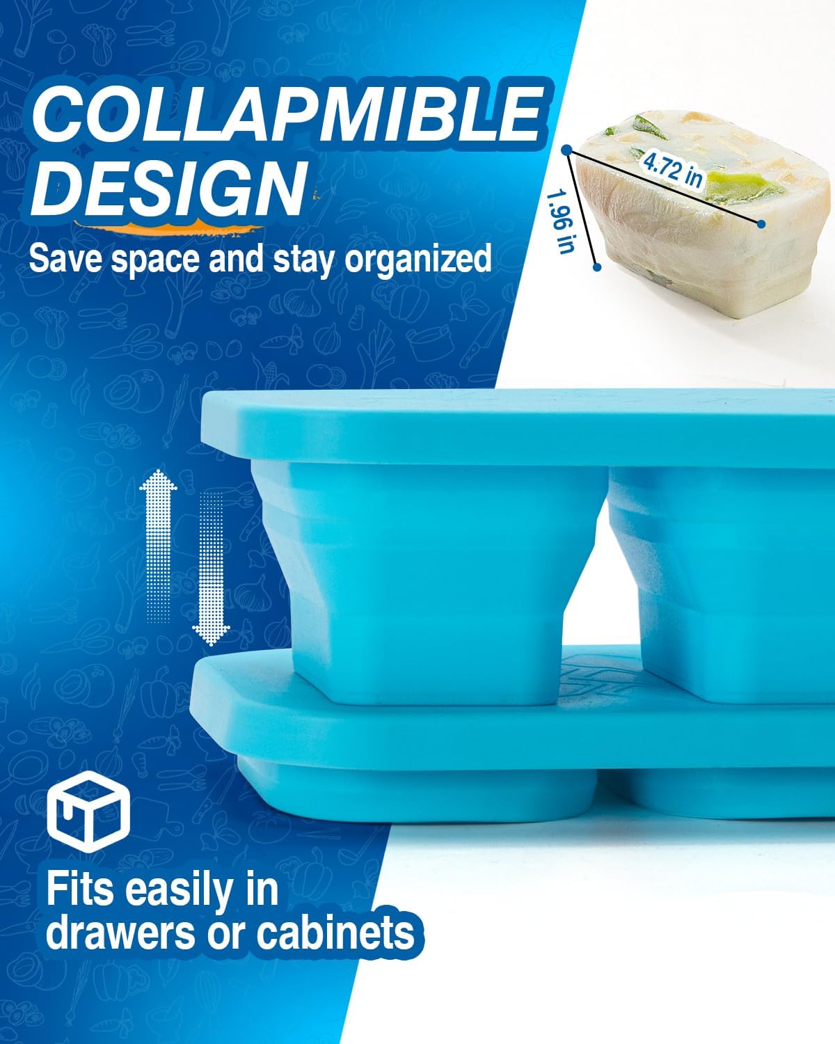 Silicone Freezer Trays With Lid, 2 Pack Collapsible Silicone Freezer Molds