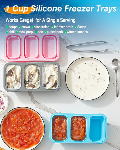 Silicone Freezer Trays With Lid, 2 Pack Collapsible Silicone Freezer Molds