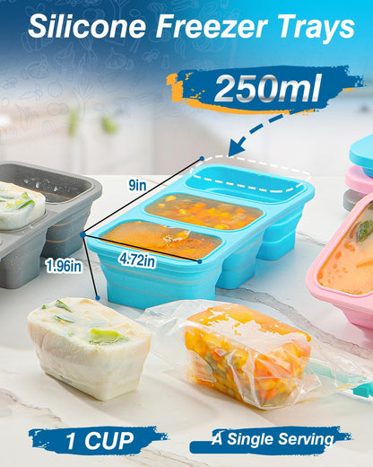 Silicone Freezer Trays With Lid, 2 Pack Collapsible Silicone Freezer Molds