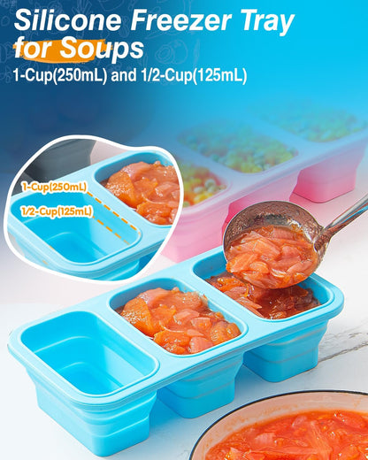 Silicone Freezer Trays With Lid, 2 Pack Collapsible Silicone Freezer Molds