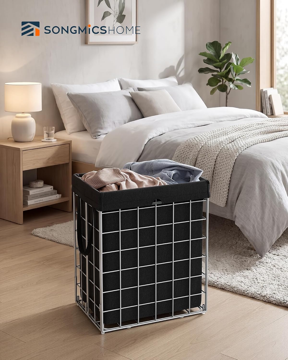 Laundry Basket, Foldable Laundry Hamper, Clothes Hamper, Removable Liner with Handles, for Bedroom, Bathroom, 23.8 Gal. (90 L), White
