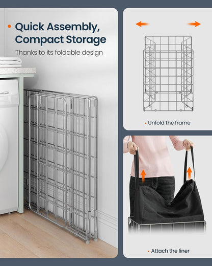 Laundry Basket, Foldable Laundry Hamper, Clothes Hamper, Removable Liner with Handles, for Bedroom, Bathroom, 23.8 Gal. (90 L), White