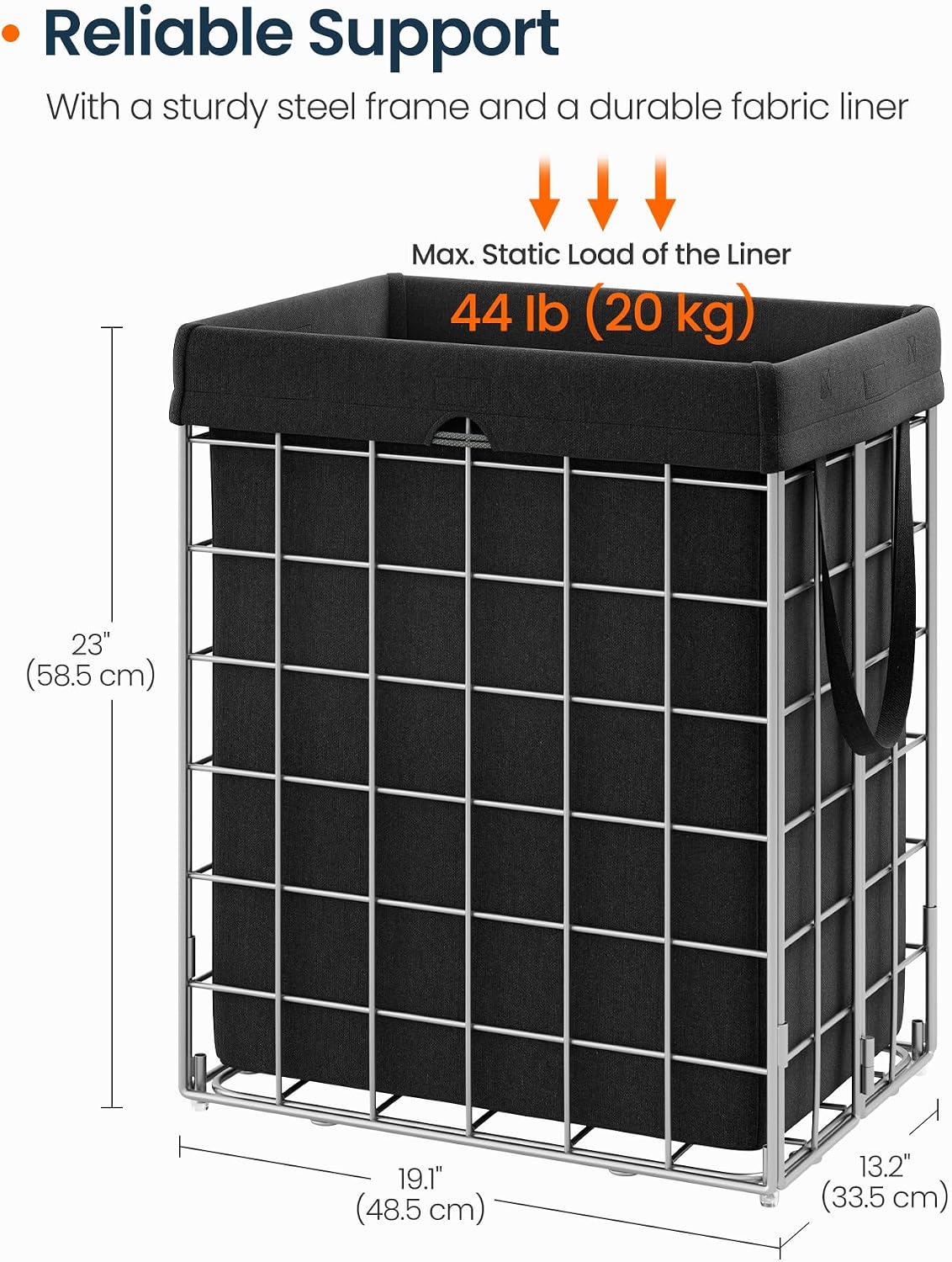 Laundry Basket, Foldable Laundry Hamper, Clothes Hamper, Removable Liner with Handles, for Bedroom, Bathroom, 23.8 Gal. (90 L), White