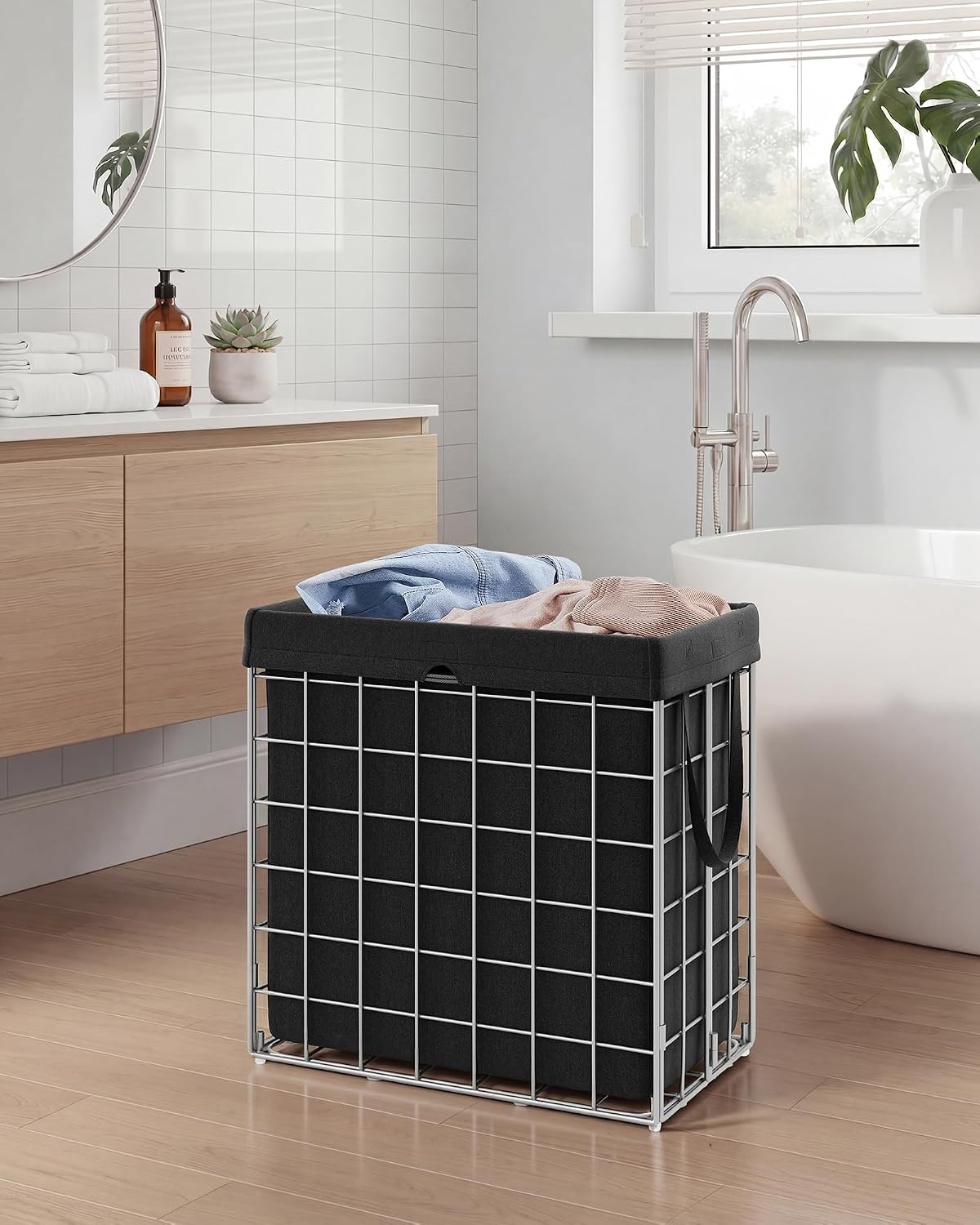 Laundry Basket, Foldable Laundry Hamper, Clothes Hamper, Removable Liner with Handles, for Bedroom, Bathroom, 23.8 Gal. (90 L), White