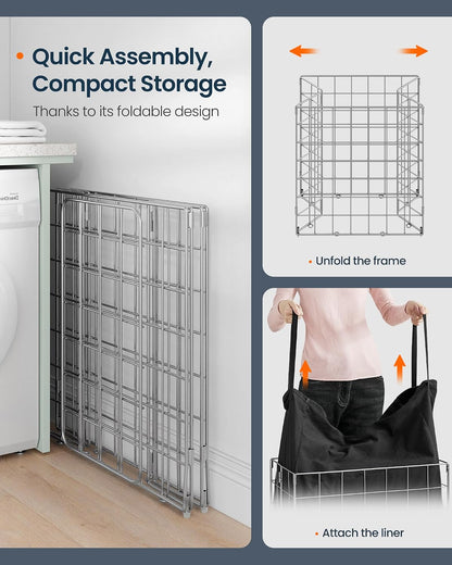Laundry Basket, Foldable Laundry Hamper, Clothes Hamper, Removable Liner with Handles, for Bedroom, Bathroom, 23.8 Gal. (90 L), White