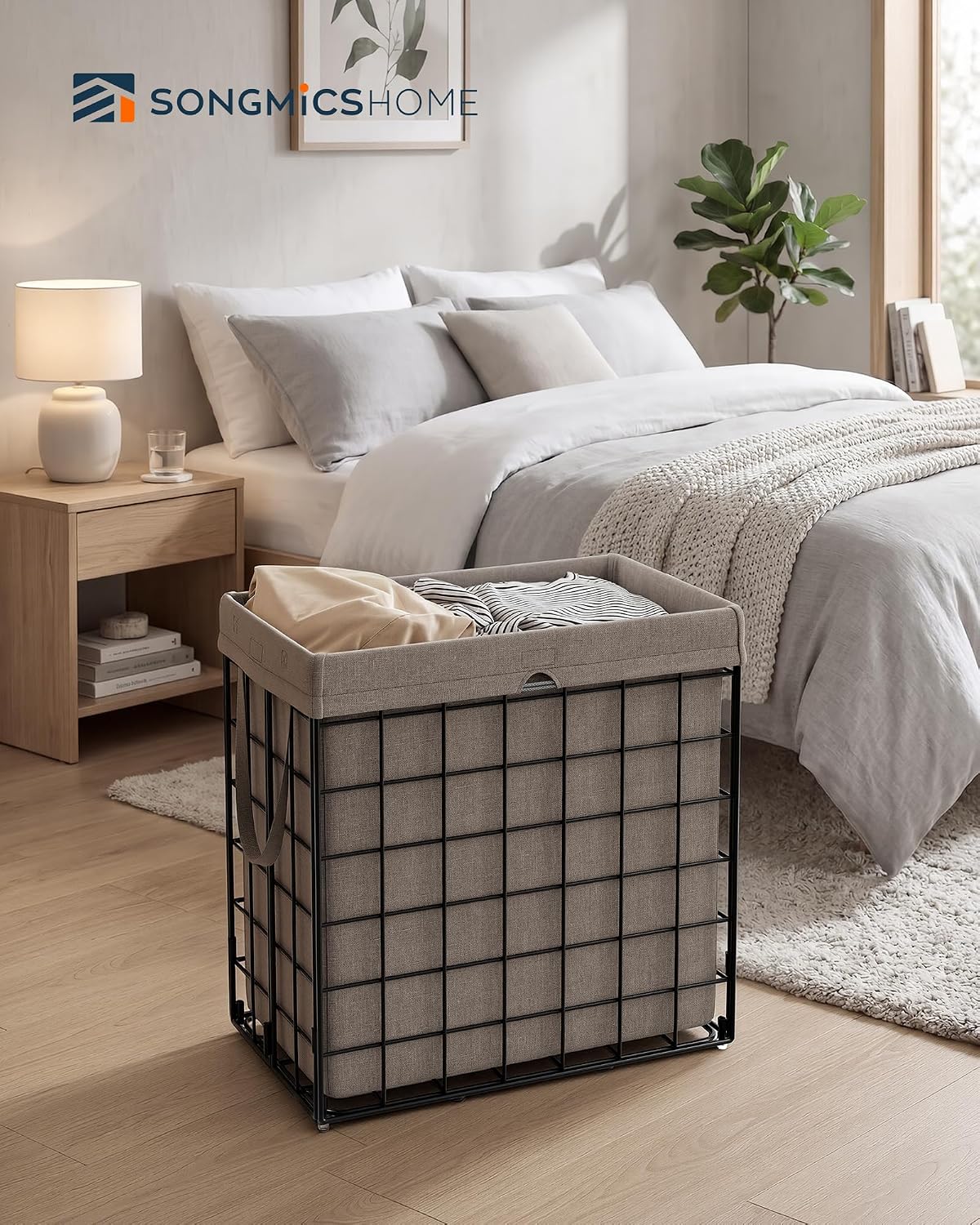 Laundry Basket, Foldable Laundry Hamper, Clothes Hamper, Removable Liner with Handles, for Bedroom, Bathroom, 23.8 Gal. (90 L), White