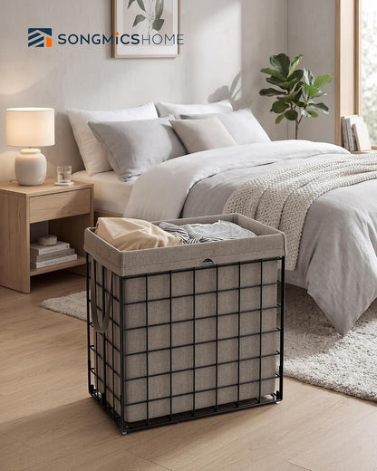 Laundry Basket, Foldable Laundry Hamper, Clothes Hamper, Removable Liner with Handles, for Bedroom, Bathroom, 23.8 Gal. (90 L), White