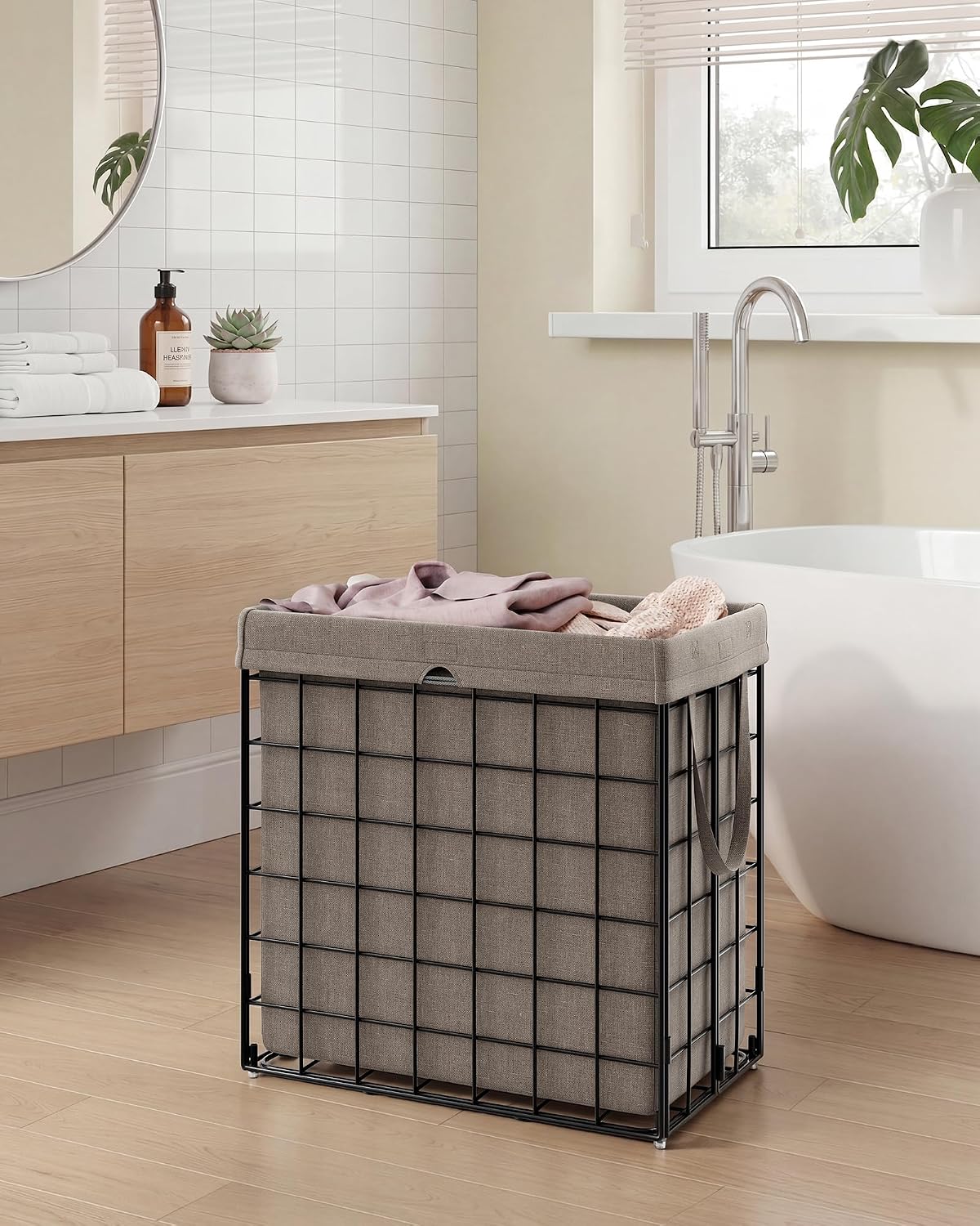 Laundry Basket, Foldable Laundry Hamper, Clothes Hamper, Removable Liner with Handles, for Bedroom, Bathroom, 23.8 Gal. (90 L), White