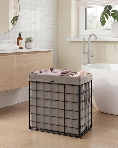 Laundry Basket, Foldable Laundry Hamper, Clothes Hamper, Removable Liner with Handles, for Bedroom, Bathroom, 23.8 Gal. (90 L), White