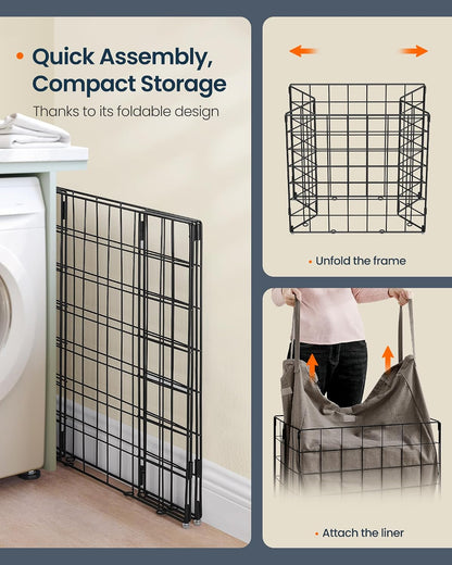 Laundry Basket, Foldable Laundry Hamper, Clothes Hamper, Removable Liner with Handles, for Bedroom, Bathroom, 23.8 Gal. (90 L), White