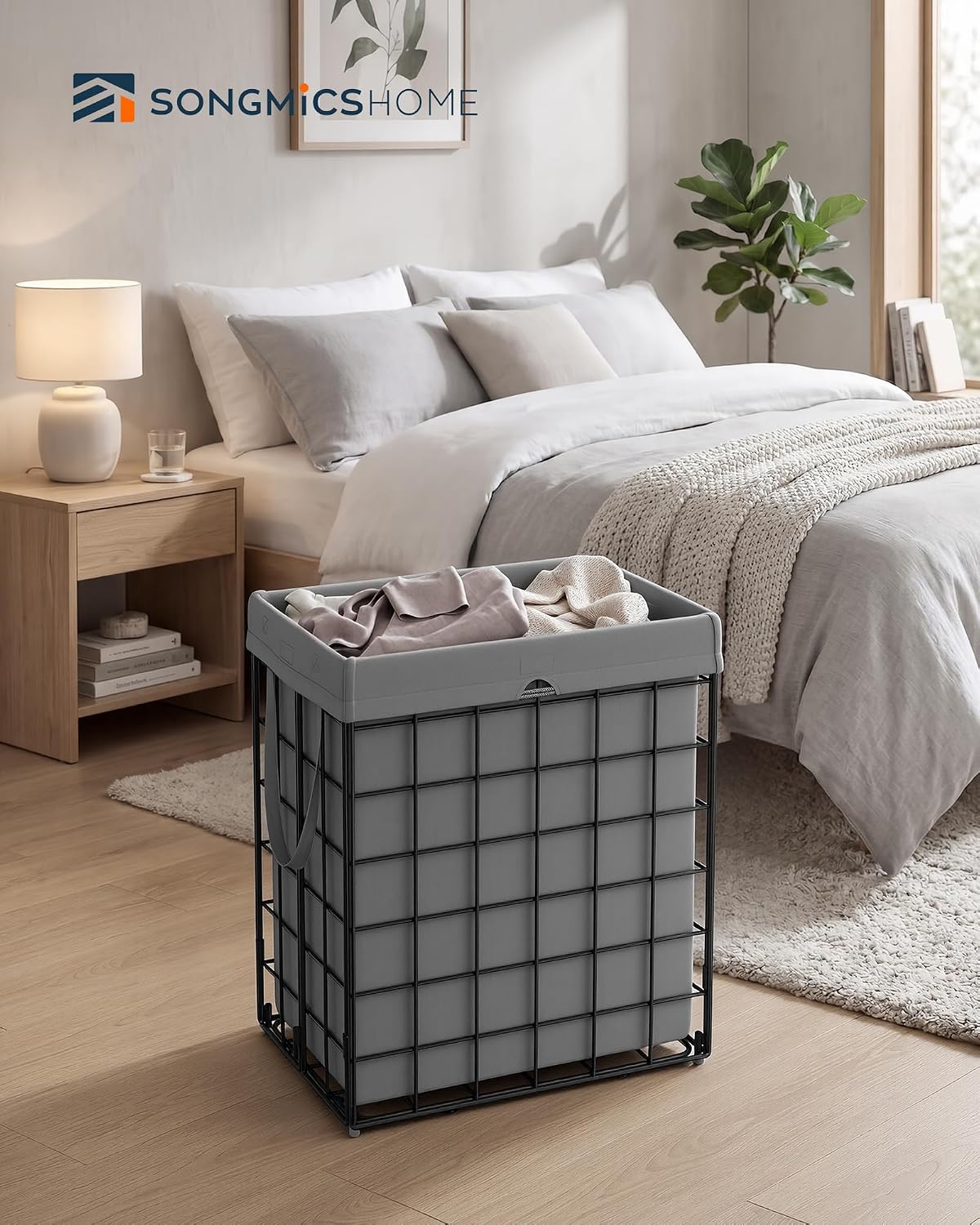 Laundry Basket, Foldable Laundry Hamper, Clothes Hamper, Removable Liner with Handles, for Bedroom, Bathroom, 23.8 Gal. (90 L), White