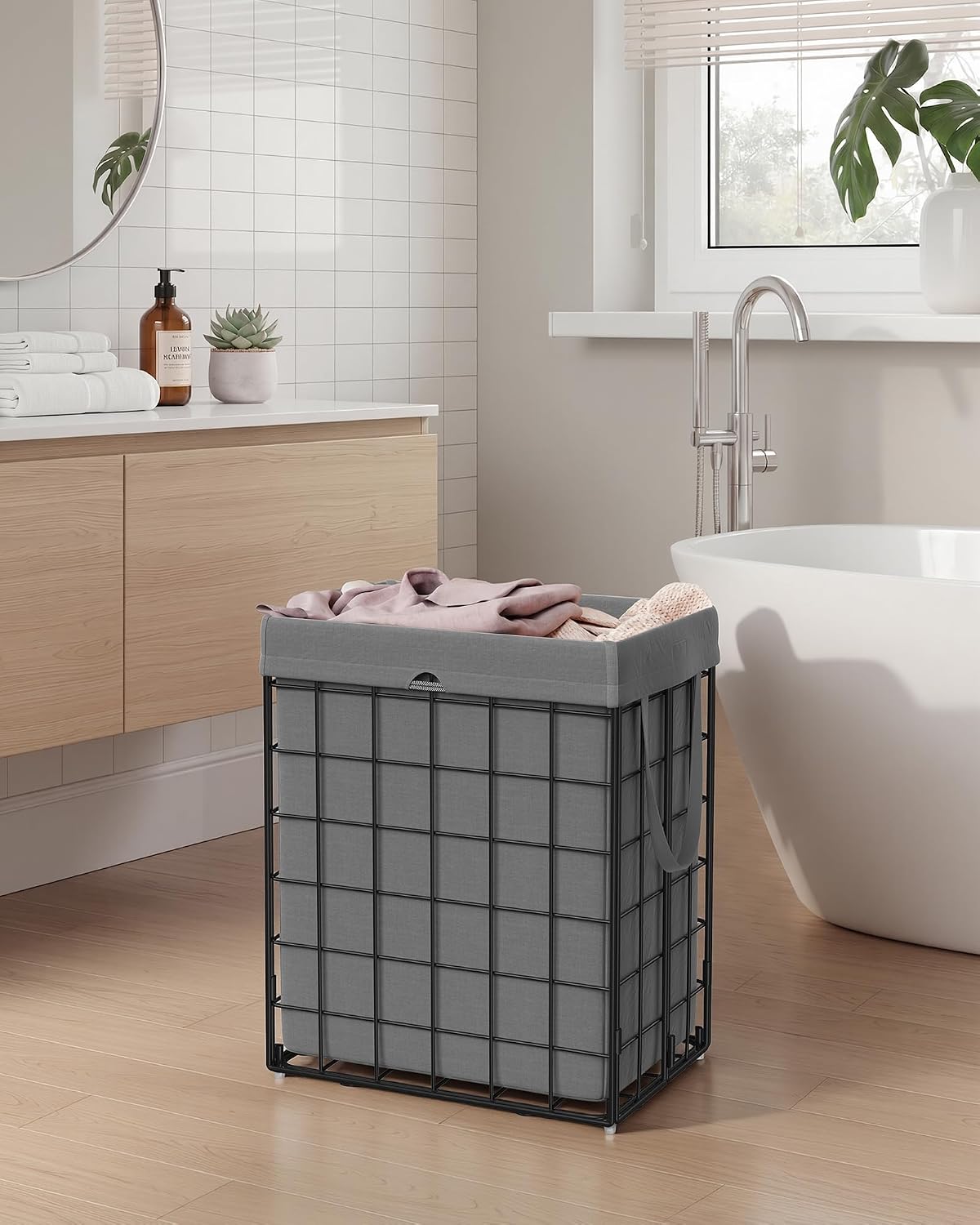 Laundry Basket, Foldable Laundry Hamper, Clothes Hamper, Removable Liner with Handles, for Bedroom, Bathroom, 23.8 Gal. (90 L), White