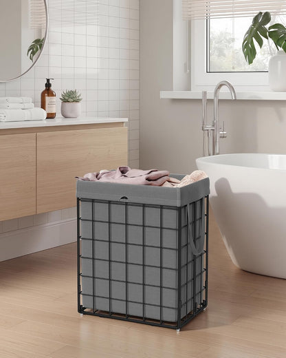 Laundry Basket, Foldable Laundry Hamper, Clothes Hamper, Removable Liner with Handles, for Bedroom, Bathroom, 23.8 Gal. (90 L), White