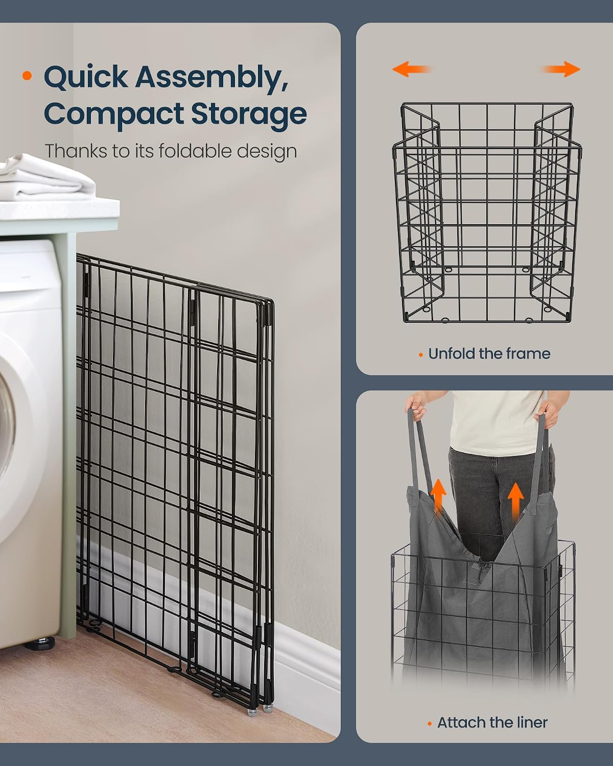 Laundry Basket, Foldable Laundry Hamper, Clothes Hamper, Removable Liner with Handles, for Bedroom, Bathroom, 23.8 Gal. (90 L), White