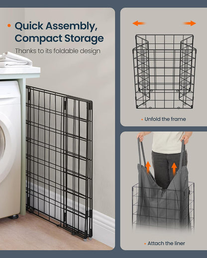 Laundry Basket, Foldable Laundry Hamper, Clothes Hamper, Removable Liner with Handles, for Bedroom, Bathroom, 23.8 Gal. (90 L), White