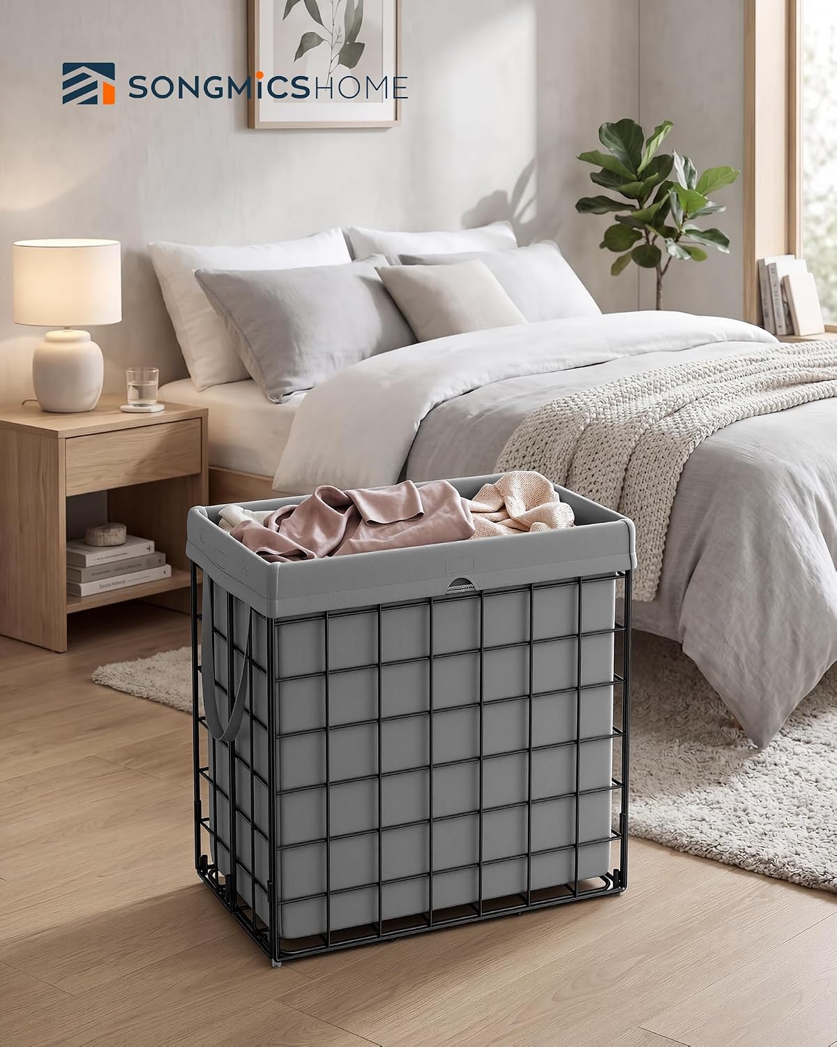 Laundry Basket, Foldable Laundry Hamper, Clothes Hamper, Removable Liner with Handles, for Bedroom, Bathroom, 23.8 Gal. (90 L), White
