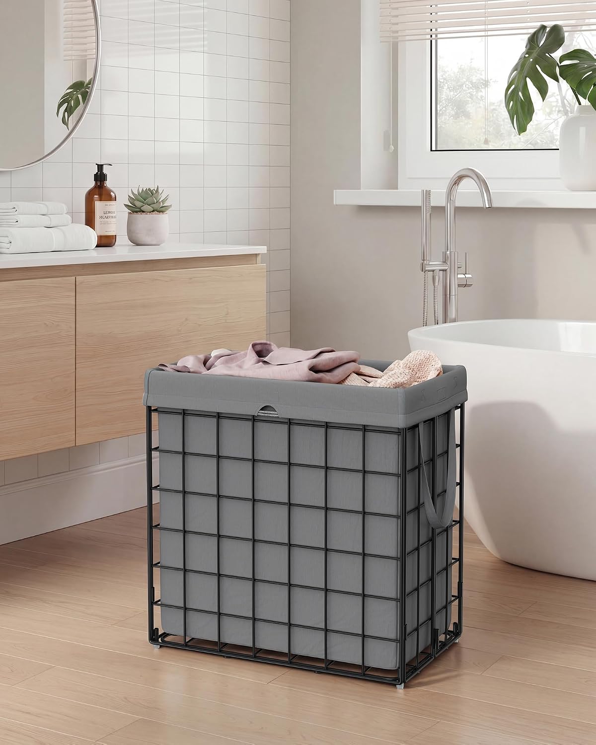 Laundry Basket, Foldable Laundry Hamper, Clothes Hamper, Removable Liner with Handles, for Bedroom, Bathroom, 23.8 Gal. (90 L), White