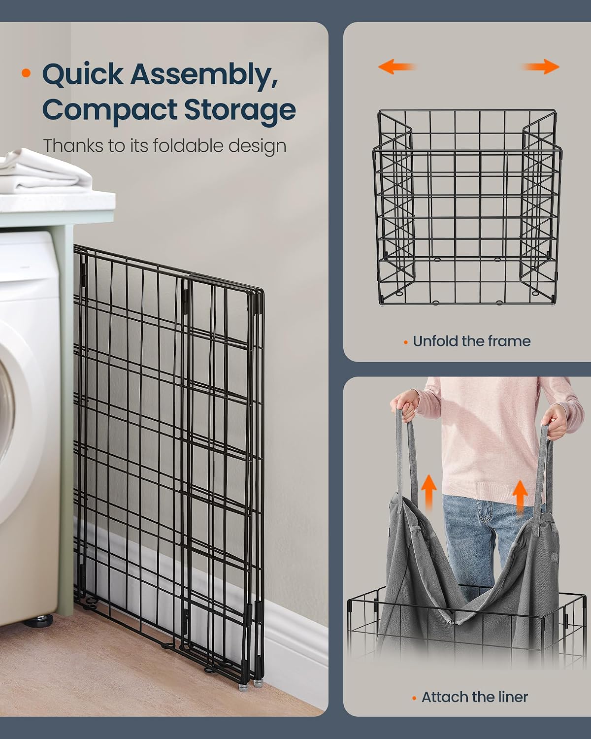 Laundry Basket, Foldable Laundry Hamper, Clothes Hamper, Removable Liner with Handles, for Bedroom, Bathroom, 23.8 Gal. (90 L), White