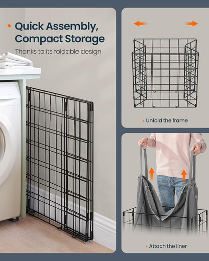 Laundry Basket, Foldable Laundry Hamper, Clothes Hamper, Removable Liner with Handles, for Bedroom, Bathroom, 23.8 Gal. (90 L), White