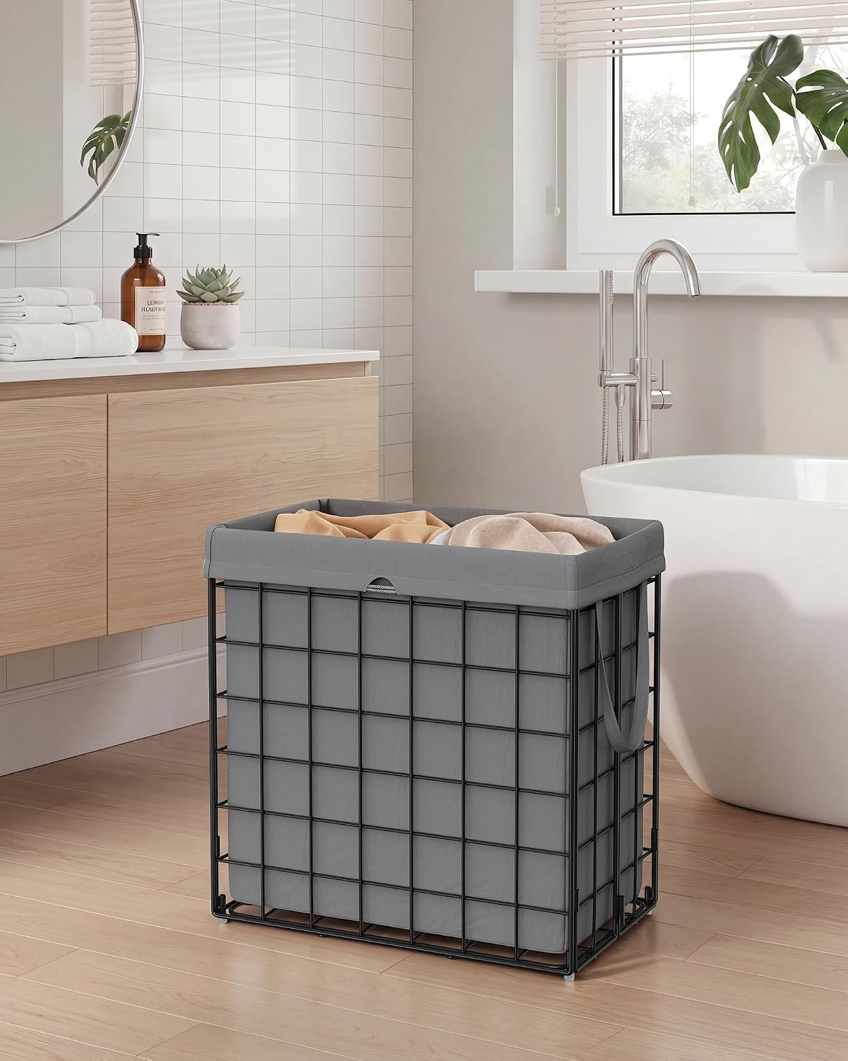 Laundry Basket, Foldable Laundry Hamper, Clothes Hamper, Removable Liner with Handles, for Bedroom, Bathroom, 23.8 Gal. (90 L), White