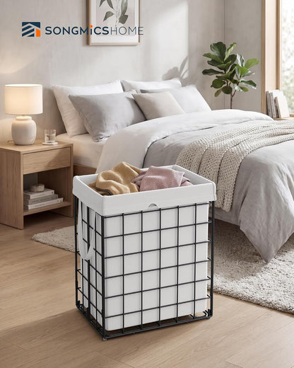 Laundry Basket, Foldable Laundry Hamper, Clothes Hamper, Removable Liner with Handles, for Bedroom, Bathroom, 23.8 Gal. (90 L), White