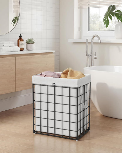 Laundry Basket, Foldable Laundry Hamper, Clothes Hamper, Removable Liner with Handles, for Bedroom, Bathroom, 23.8 Gal. (90 L), White