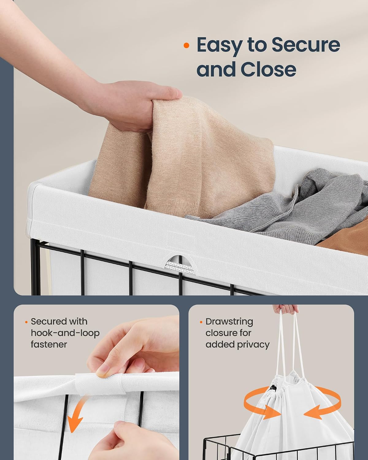 Laundry Basket, Foldable Laundry Hamper, Clothes Hamper, Removable Liner with Handles, for Bedroom, Bathroom, 23.8 Gal. (90 L), White