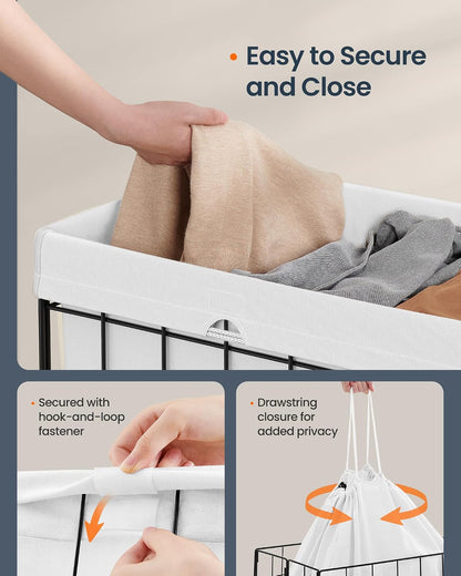 Laundry Basket, Foldable Laundry Hamper, Clothes Hamper, Removable Liner with Handles, for Bedroom, Bathroom, 23.8 Gal. (90 L), White