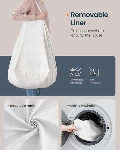 Laundry Basket, Foldable Laundry Hamper, Clothes Hamper, Removable Liner with Handles, for Bedroom, Bathroom, 23.8 Gal. (90 L), White