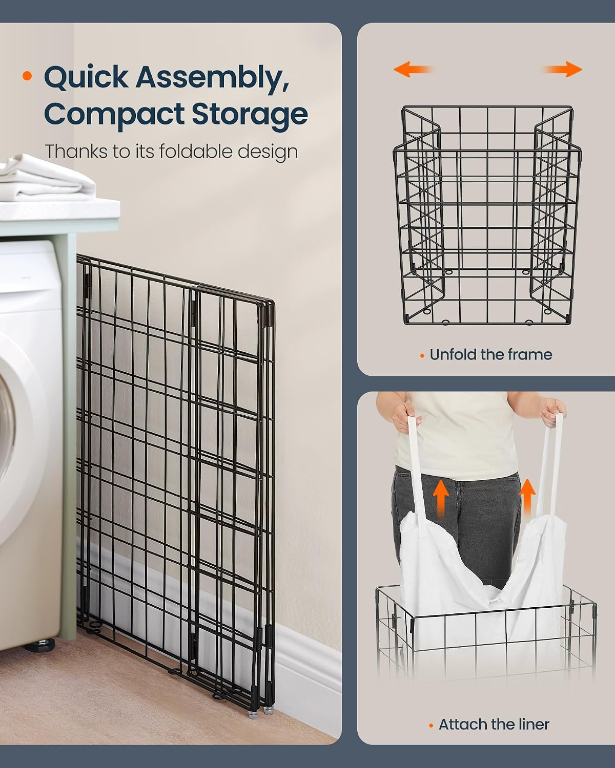 Laundry Basket, Foldable Laundry Hamper, Clothes Hamper, Removable Liner with Handles, for Bedroom, Bathroom, 23.8 Gal. (90 L), White