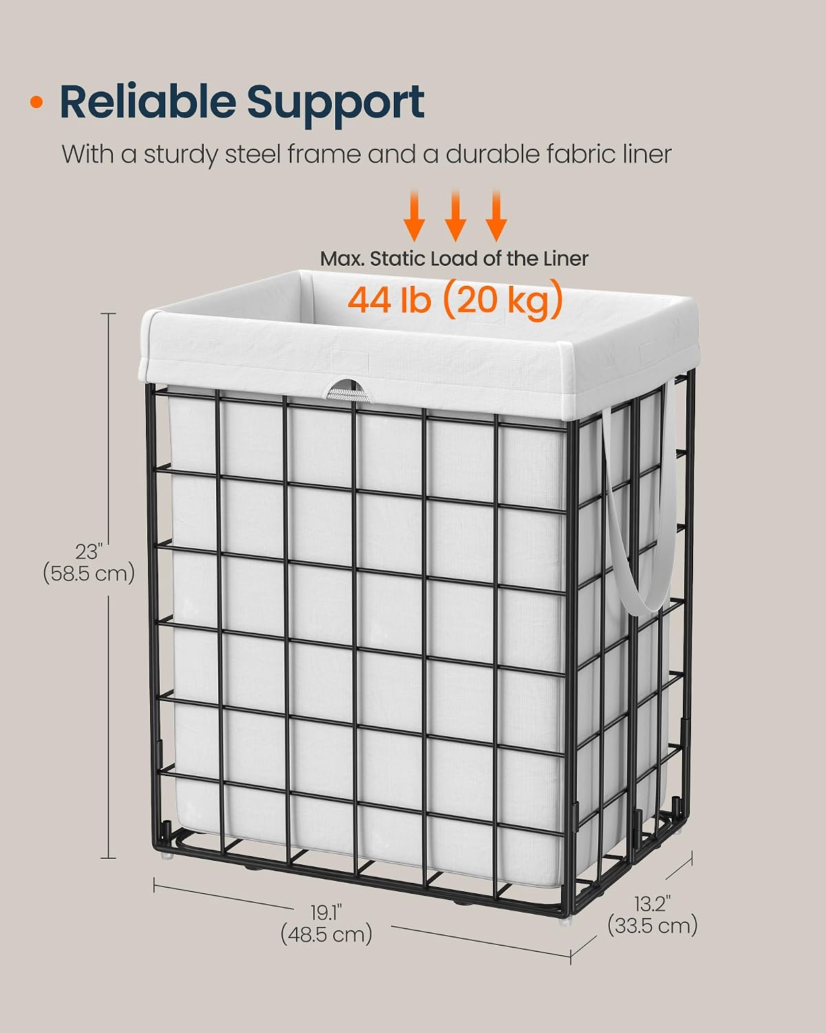 Laundry Basket, Foldable Laundry Hamper, Clothes Hamper, Removable Liner with Handles, for Bedroom, Bathroom, 23.8 Gal. (90 L), White