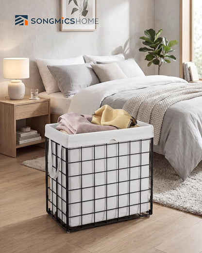 Laundry Basket, Foldable Laundry Hamper, Clothes Hamper, Removable Liner with Handles, for Bedroom, Bathroom, 23.8 Gal. (90 L), White