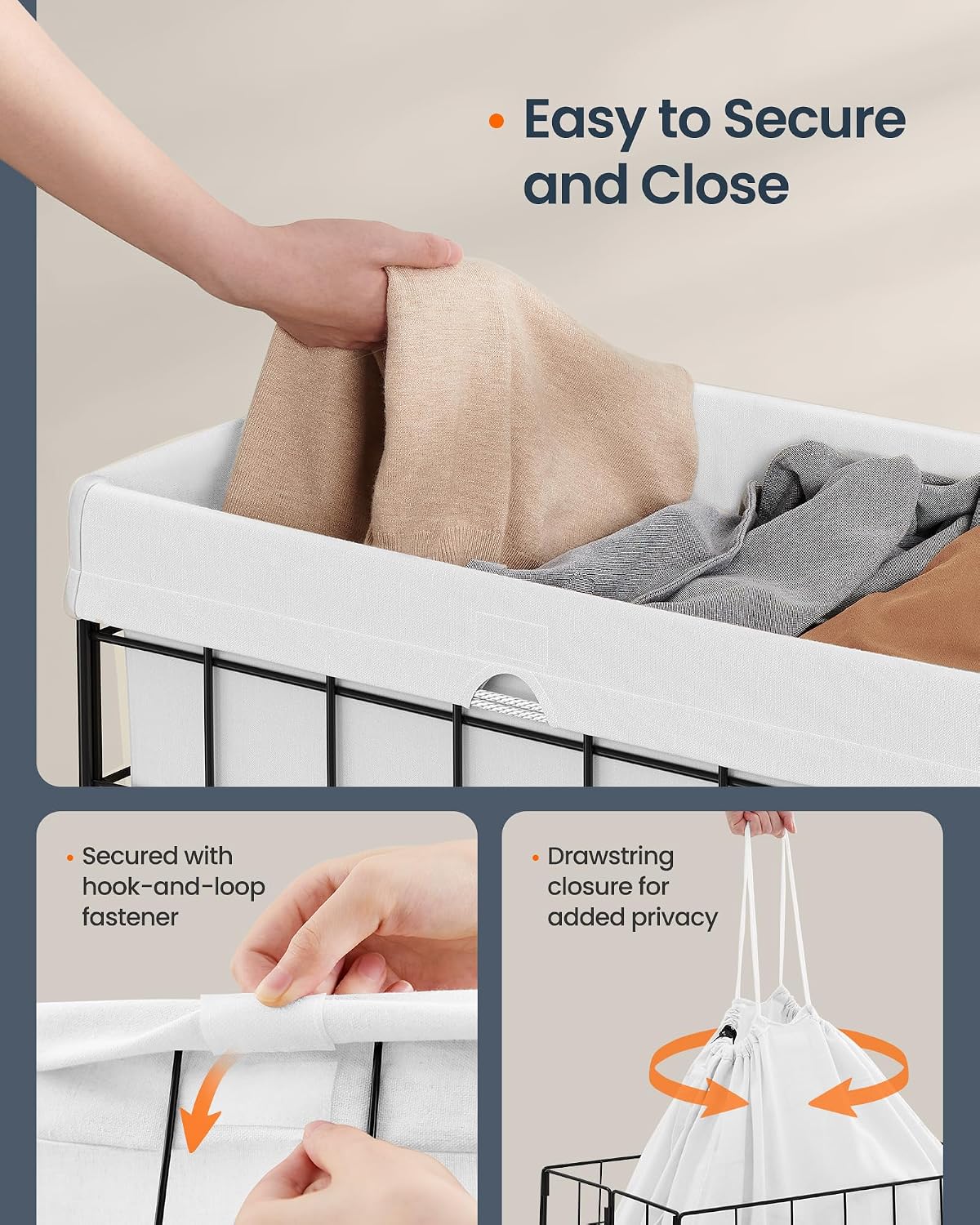 Laundry Basket, Foldable Laundry Hamper, Clothes Hamper, Removable Liner with Handles, for Bedroom, Bathroom, 23.8 Gal. (90 L), White