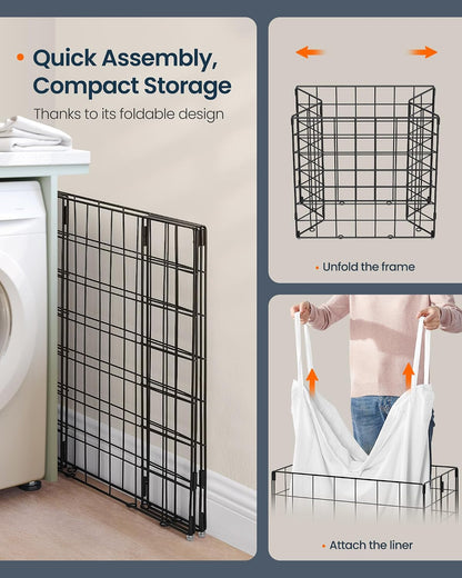 Laundry Basket, Foldable Laundry Hamper, Clothes Hamper, Removable Liner with Handles, for Bedroom, Bathroom, 23.8 Gal. (90 L), White