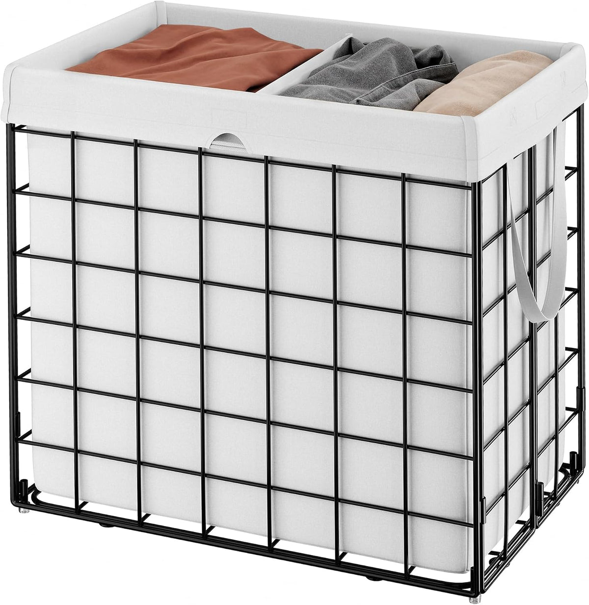 Laundry Basket, Foldable Laundry Hamper, Clothes Hamper, Removable Liner with Handles, for Bedroom, Bathroom, 23.8 Gal. (90 L), White