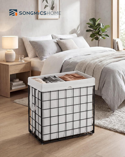 Laundry Basket, Foldable Laundry Hamper, Clothes Hamper, Removable Liner with Handles, for Bedroom, Bathroom, 23.8 Gal. (90 L), White