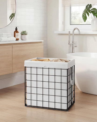 Laundry Basket, Foldable Laundry Hamper, Clothes Hamper, Removable Liner with Handles, for Bedroom, Bathroom, 23.8 Gal. (90 L), White