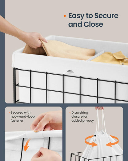 Laundry Basket, Foldable Laundry Hamper, Clothes Hamper, Removable Liner with Handles, for Bedroom, Bathroom, 23.8 Gal. (90 L), White