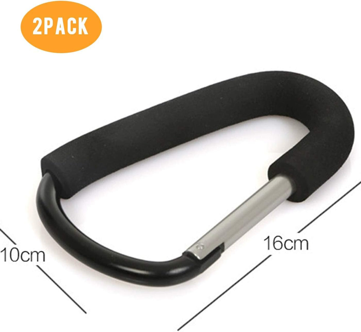 Stroller Hooks-2pacs X-Large 16cm(6.3") of Multipurpose Hook Clips-for Mommy Shopping Bags,Baby Diaper Bags,Groceries,Clothing,Purse(Stroller Accessories-Black).