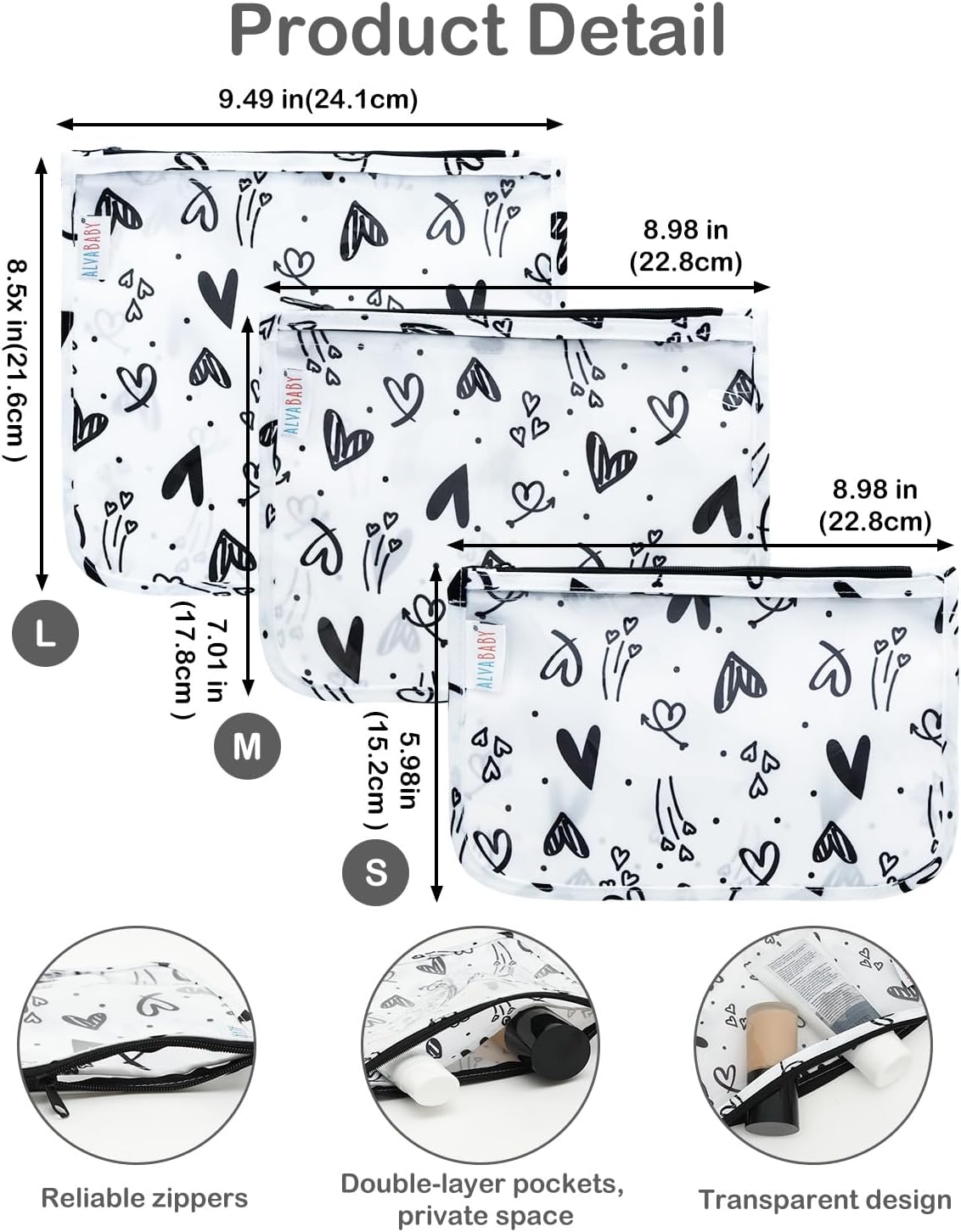 ALVA 3pcs Mess-Proof Travel Pouches | TSA Approved Toiletry Bag | Makeup Bag
