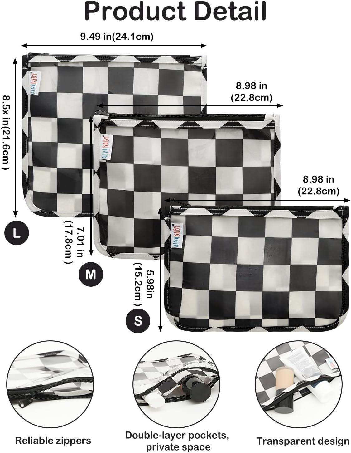 ALVA 3pcs Mess-Proof Travel Pouches | TSA Approved Toiletry Bag | Makeup Bag